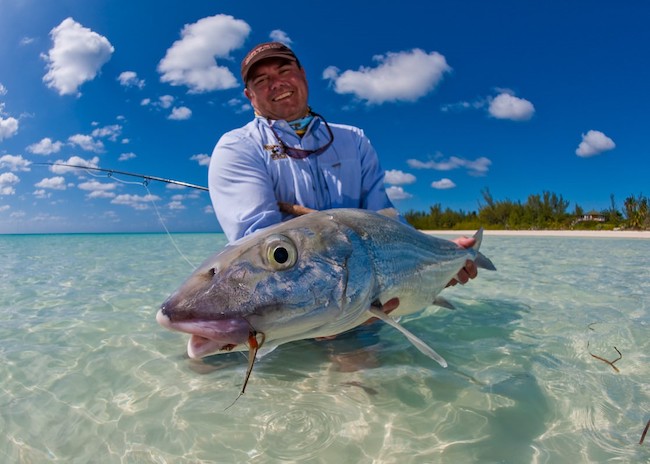 Joshua happy for his great day of bonefishing.