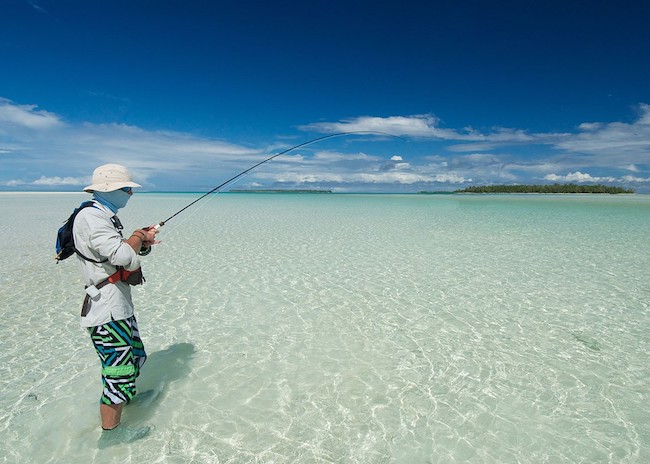 Randolph relaxed while fly fishing.