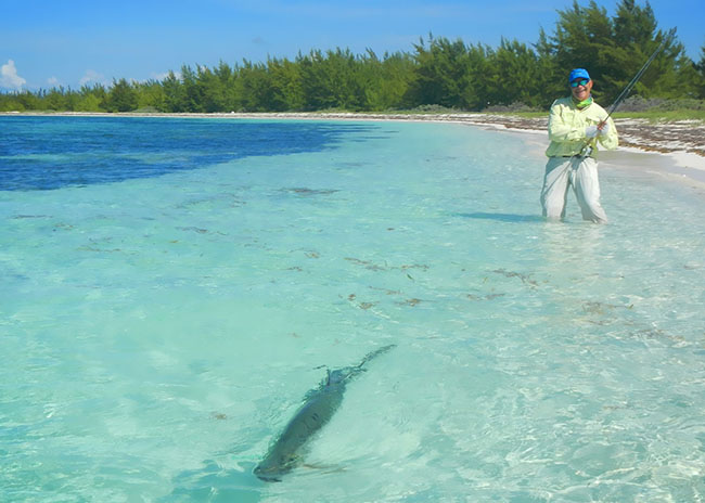 Justin doing fly fishing in Cozumel's crystal clear waters.